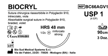 Sutura Biocryl HRS48 USP 1 - EP 4 90 cm Violet Box 36 pcs