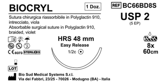 Sutura Biocryl HRS 48 USP 2 - EP 5 60 cm 8 Threads Violet Easy Release Box 12pcs