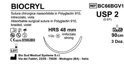 Sutura Biocryl HRS48 USP 2 - EP 5 90 cm Violet Box 36 pcs