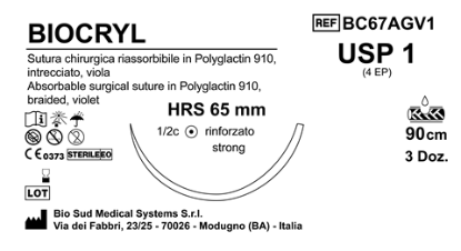 Sutura Biocryl HRS65 USP 1 - EP 4 90 cm Violet Box 36 pcs