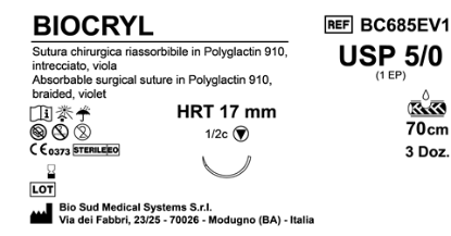 Sutura Biocryl HRT17 USP 5-0 - EP 1 70 cm Violet Box 36 pcs