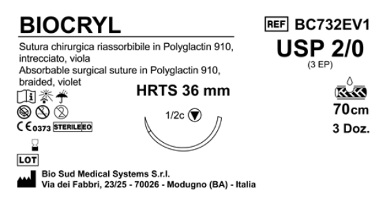 Sutura Biocryl HRTS36 USP 2-0 - EP 3 70 cm Violet Box 36 pcs