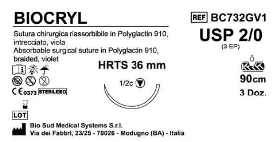 Sutura Biocryl HRTS36 USP 2-0 - EP 3 90 cm Violet Box 36 pcs