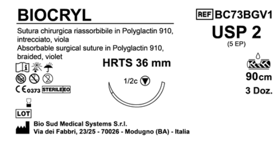 Sutura Biocryl HRTS36 USP 2 - EP 5 90 cm Violet Box 36 pcs