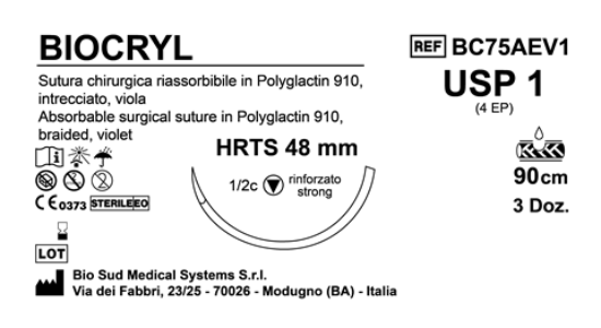 Sutura Biocryl HRTS48 USP 1 - EP 4 70 cm Violet Box 36 pcs