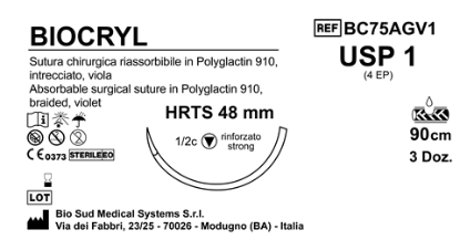 Sutura Biocryl HRTS48 USP 1 - EP 4 90 cm Violet Box 36 pcs