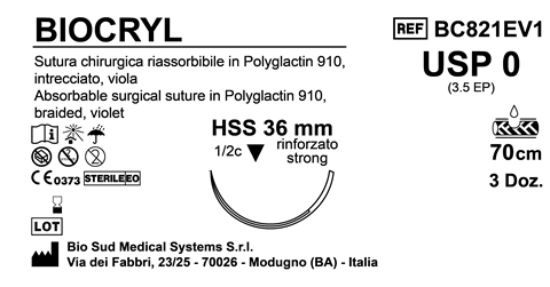 Sutura Biocryl HSS36 USP 0 - EP 3.5 70 cm Violet Box 36 pcs