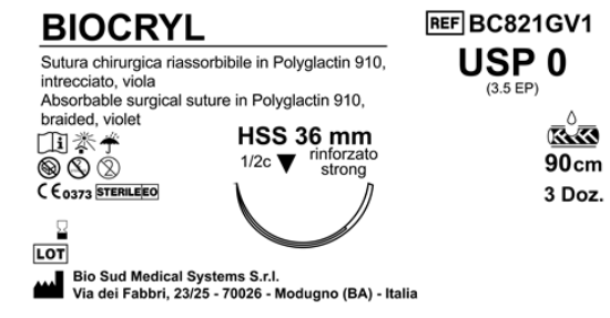 Sutura Biocryl HSS36 USP 0 - EP 3.5 90 cm Violet Box 36 pcs