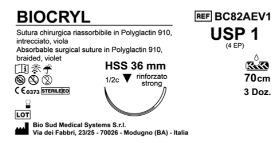 Sutura Biocryl HSS36 USP 1 - EP 4 70 cm Violet Box 36 pcs