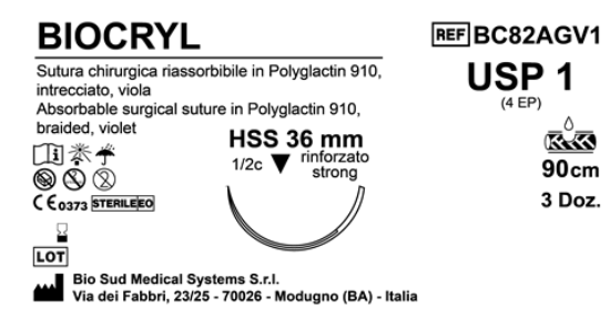 Sutura Biocryl HSS36 USP 1 - EP 4 90 cm Violet Box 36 pcs