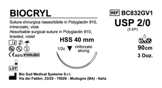 Sutura Biocryl HSS40 USP 2-0 - EP 3 90 cm Violet Box 36 pcs