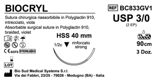 Sutura Biocryl HSS 40 USP 3-0 - EP 2 90 cm Violet Box 36 pcs