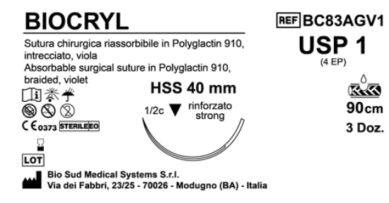 Sutura Biocryl HSS40 USP 1 - EP 4 90 cm Violet Box 36 pcs