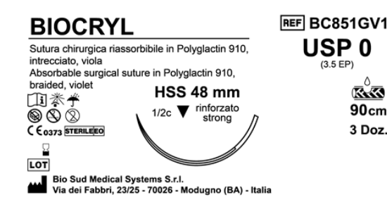 Sutura Biocryl HSS48 USP 0 - EP 3.5 90 cm Violet Box 36 pcs