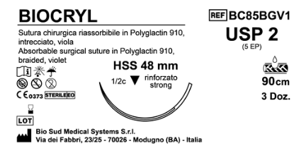 Sutura Biocryl HSS48 USP 2 - EP 5 90 cm Violet Box 36 pcs