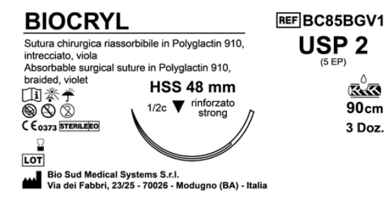Sutura Biocryl HSS48 USP 2 - EP 5 90 cm Violet Box 36 pcs