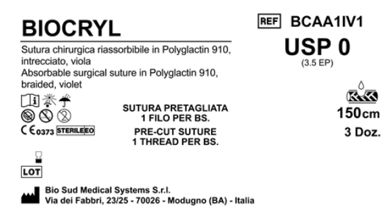 Sutura Biocryl Precutted USP 0 - EP 3.5 150 cm Violet Box 36 pcs