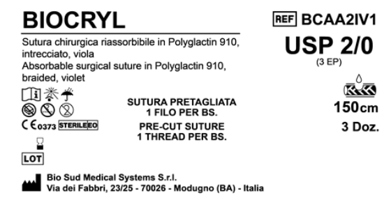 Sutura Biocryl Precutted USP 2-0 - EP 3 150 cm Violet Box 36 pcs