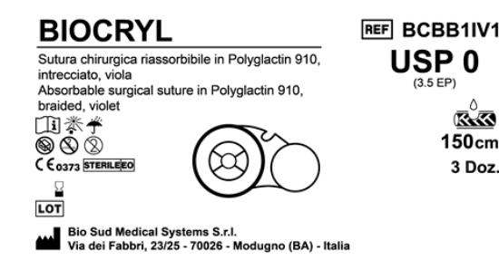 Sutura Biocryl on Reel USP 0 - EP 3.5 150 cm Violet Box 36 pcs