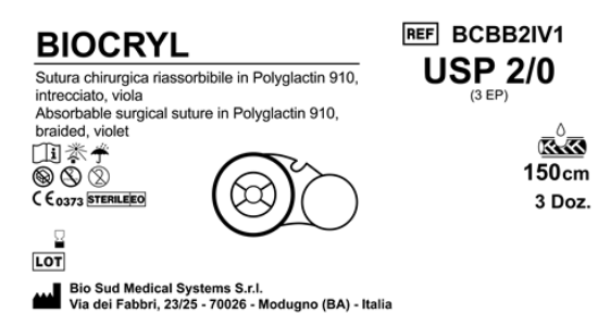 Sutura Biocryl on Reel USP 2-0 - EP 3 150 cm Violet Box 36 pcs