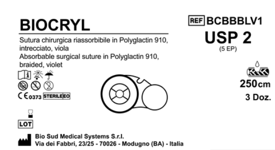 Sutura Biocryl on Reel USP 2 - EP 5 250 cm Violet Box 36 pcs