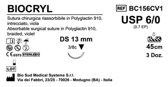 Sutura Biocryl DS13 USP 6-0 - EP 0.7 45 cm Violet Box 36 pcs