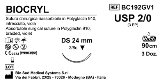 Sutura Biocryl DS24 USP 2-0 - EP 3 90 cm Violet Box 36 pcs