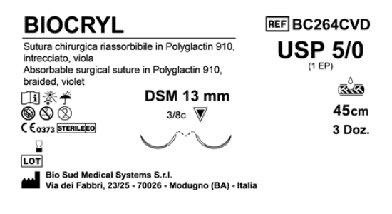 Sutura Biocryl DSM 13 USP 4-0  - EP 1.5 45 cm Violet Double Armed  N.12 Bs. per Box