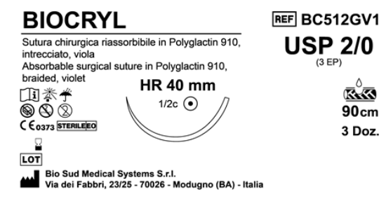 Sutura Biocryl HR40 USP 2-0 - EP 3 90 cm Violet Box 36 pcs
