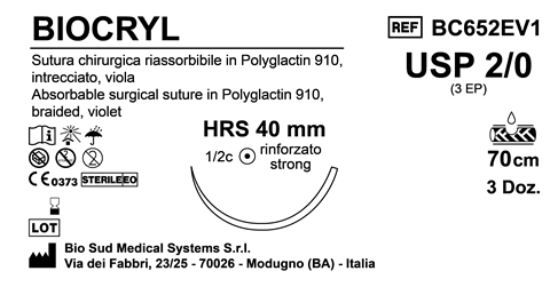 Sutura Biocryl HRS40 USP 2-0 - EP 3 70 cm Violet Box 36 pcs