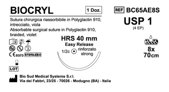 Sutura Biocryl HRS 40 USP 1 - EP 4 70 cm 8 Threads Violet Easy Release Box 12pcs