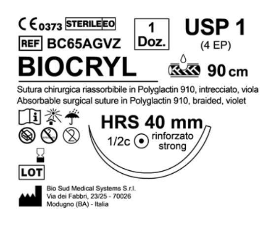 Sutura Biocryl HRS 40 USP 1 - EP 4 90 cm Violet Box 12 pcs