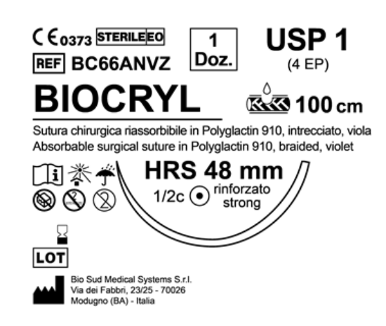 Sutura Biocryl HRS 48 USP 1 - EP 4 100 cm Violet Box 12 pcs