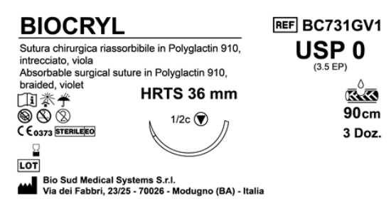 Sutura Biocryl HRTS36 USP 0 - EP 3.5 90 cm Violet Box 36 pcs