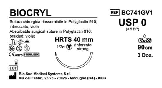Sutura Biocryl HRTS40 USP 0 - EP 3.5 90 cm Violet Box 36 pcs