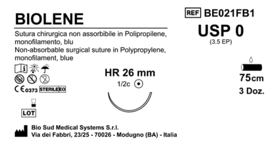 Sutura Biolene HR26 USP 0 - EP 3.5 75 cm Blue Box 36 pcs