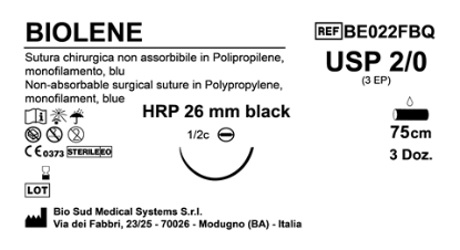 Sutura Biolene HRP26 USP 2-0 - EP 3 75 cm Blue Needle Plus Black  Box 36 pcs