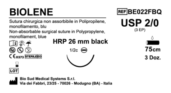 Sutura Biolene HRP26 USP 2-0 - EP 3 75 cm Blue Needle Plus Black  Box 36 pcs