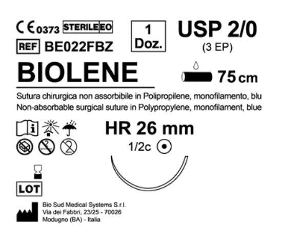 Sutura Biolene HR 26 USP 2-0 - EP 3 75 cm Blue Box 12 pcs