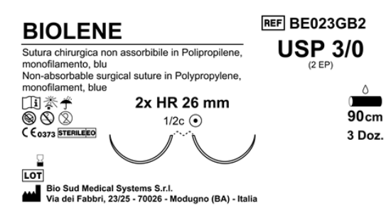 Sutura Biolene HR26 USP 3-0 - EP 2 90 cm Blue Double Armed  Box 36 pcs