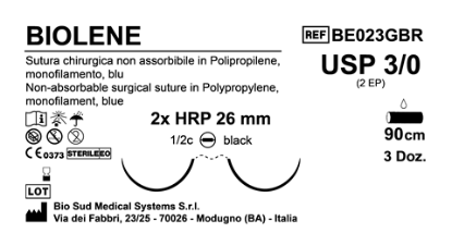 Sutura Biolene HRP26 USP 3-0 - EP 2 90 cm Blue Double Needle Plus Black Box 36 pcs