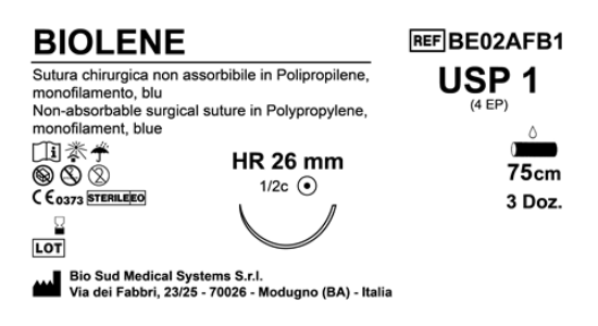 Sutura Biolene HR26 USP 1 - EP 4 75 cm Blue Box 36 pcs