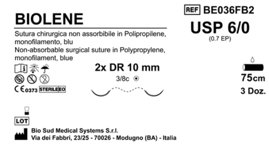 Sutura Biolene DR10 USP 6-0 - EP 0.7 75 cm Blue Double Armed  Box 36 pcs