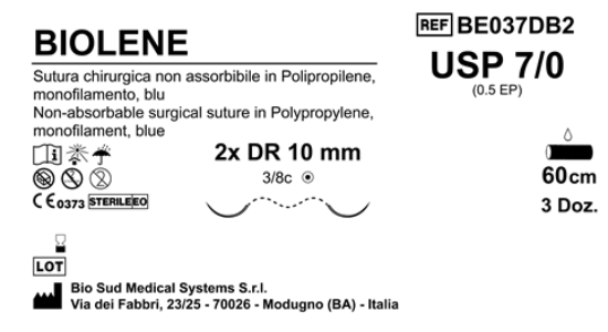 Sutura Biolene DR10 USP 7-0 - EP 0.5 60 cm Blue Double Armed  Box 36 pcs