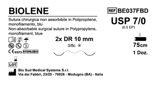 Sutura Biolene DR 10 USP 7-0 - EP 0.5 75 cm Blue Double Armed  N.12 Bs. per Box