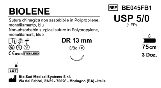 Sutura Biolene DR13 USP 5-0 - EP 1 75 cm Blue Box 36 pcs