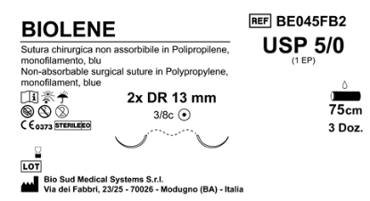 Sutura Biolene DR13 USP 5-0 - EP 1 75 cm Blue Double Armed  Box 36 pcs