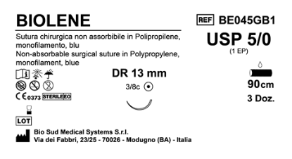 Sutura Biolene DR 13 USP 5-0 - EP 1 90 cm Blue Box 36 pcs