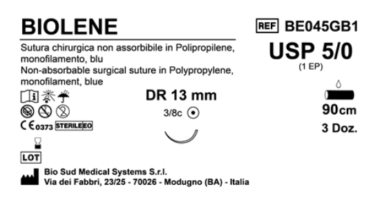 Sutura Biolene DR 13 USP 5-0 - EP 1 90 cm Blue Box 36 pcs