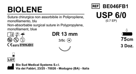 Sutura Biolene DR13 USP 6-0 - EP 0.7 75 cm Blue Box 36 pcs